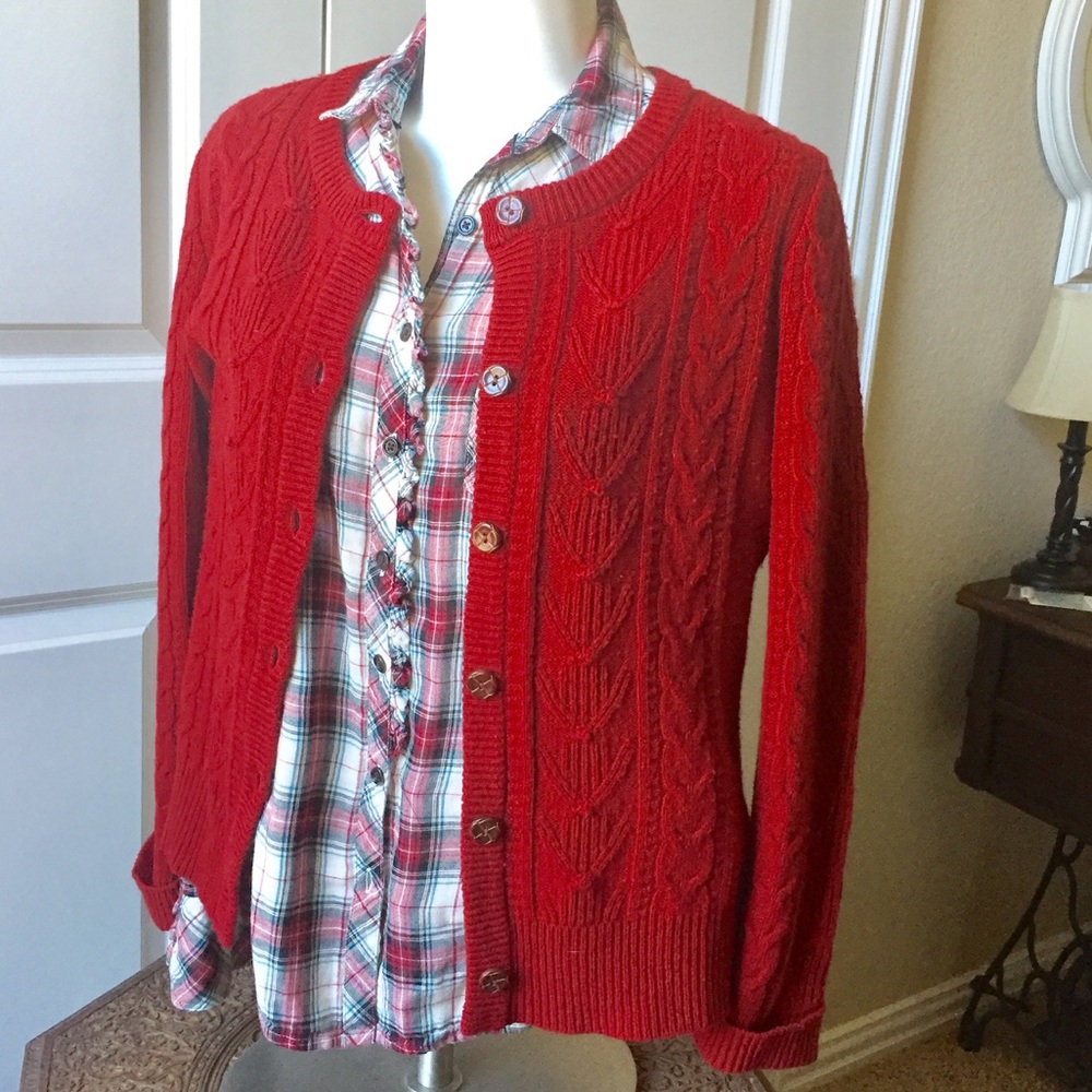 Pendleton Red Cable Knit Cardigan